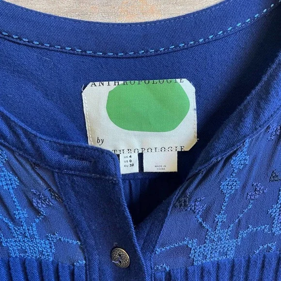 Anthropologie Dubois Blue Embroidered Tunic Shirt Dress - Picture 5 of 6